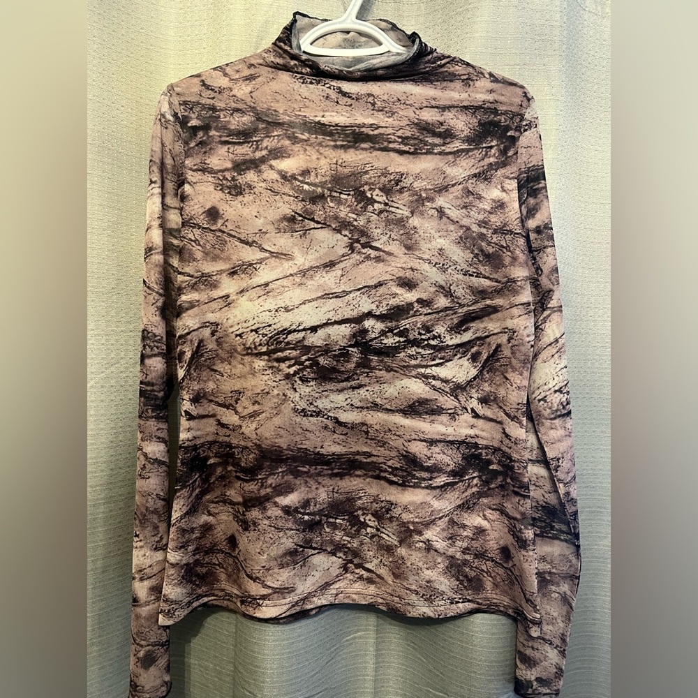 Body Hugging Sheer Abstract Print Long Sleeve Top